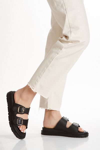 Lideral Women's Black Orthopedic Slippers - Double Buckle, Comfortable Puff, Anatomical Design