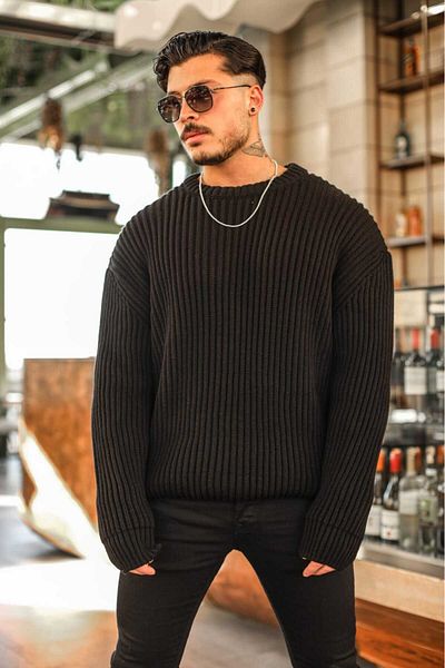 elkumoda Πουλόβερ με φαρδιά πλεκτά χωρίς χνούδι, κομψό, άνετο και χαλαρό μοντέλο πουλόβερ με λαιμόκοψη