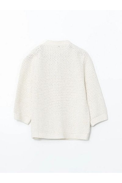 LC Waikiki Lcw Vision Ecru Crew Neck Openwork Women's Knitwear Cardigan