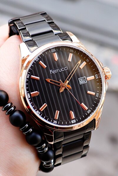 Ferrucci Black Rose Copper Calendar Men's Wristwatch