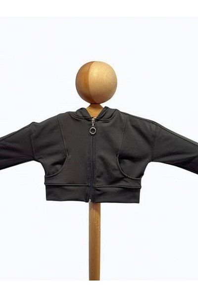 Zekids Girl's Cotton Crop Zippered Hooded Cardigan