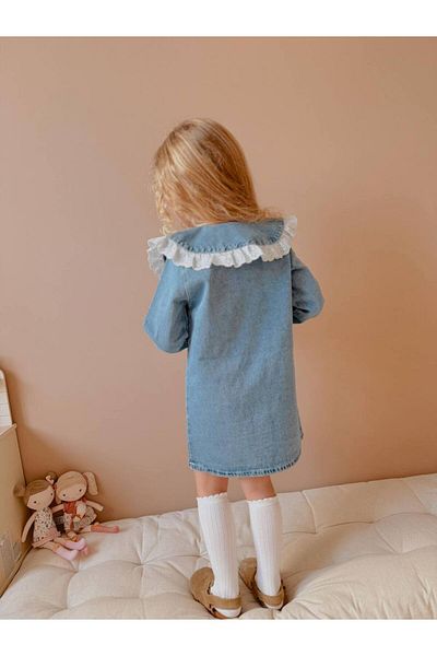 ARBİ kids Blugi pentru fete Rochie din denim Guler feston Rochie elegantă 5 ani în loc de 5-6 ani Trimis