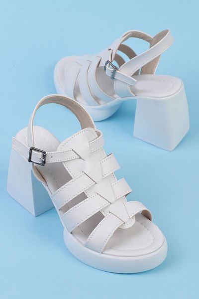 ShoeTek Shimece Women's Sandals Strappy Platform White Leather