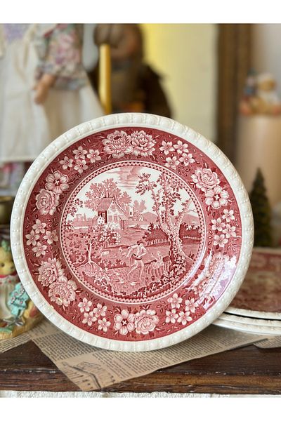 Villeroy & Boch طبق كيك أحمر ريفي من البورسلين العتيق من Villeroy Boch مقاس 21 سم