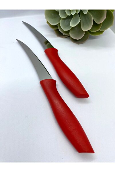 Genel Markalar Kırmızı Plastik Saplı Meyve Bıçak seti ,2'li Tırtıklı Meyve , ...