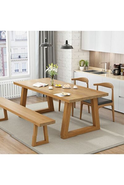 Timber'sTeam -sagalassos- 2 Sandalyeli 1 Banklı Ahşap Ayaklı Ağaç Yemek Masas...