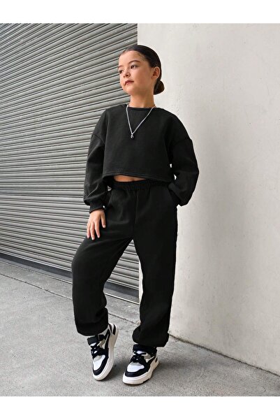 poswicon Crna majica kratkih rukava za devojčice Gornji i donji deo