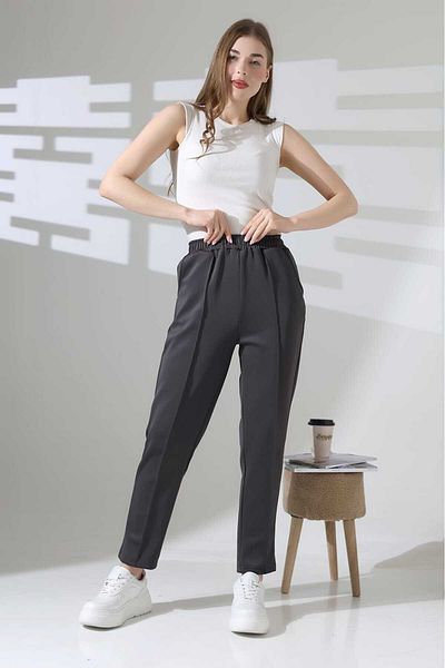 MHT STORE Women's Scuba Fabric Pants - with Pockets, Elastic Waist and No Ironing