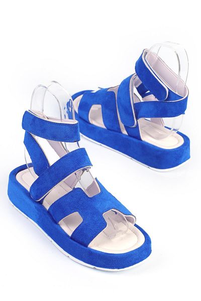 ShoeTek Sandale pentru femei din piele intoarsa Ebbe - cu bretele si glezna, albastru Saks