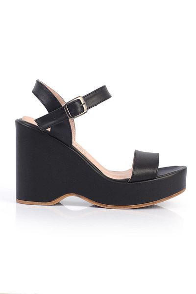 ShoeTek Brenna Women's Sandals Strappy Wedge Sole Black Leather
