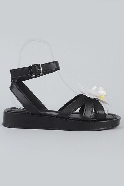 ShoeTek Sandale de damă Ellisa cu bretele încrucișate din piele neagră florală