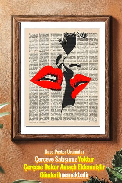 Taranist Αφίσα - Εφημεριδοποιητικό χαρτί Kraft Kiss Kiss Lips Lip