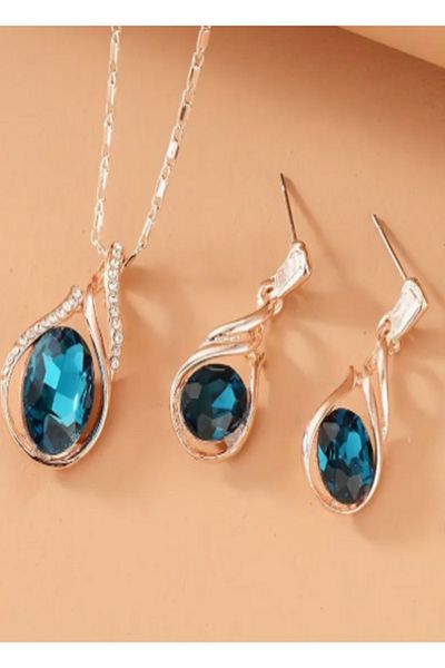 takıbahçesi Flame Water Drop Necklace Earrings Jewelry Set for Women Stylish Elegant