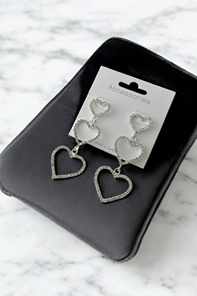 MUTENA Kalpli Taşlı Sallantılı Abiye Küpe - Kalpli Su Yolu Küpe