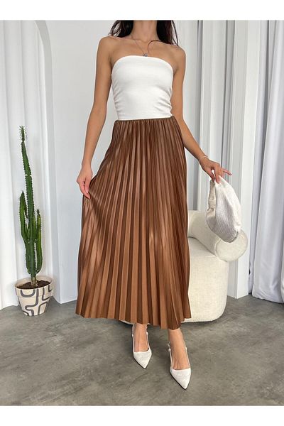 eccmoda γυναικεία μακριά ελαστική μέση πλισέ χιτζάμπ φούστα