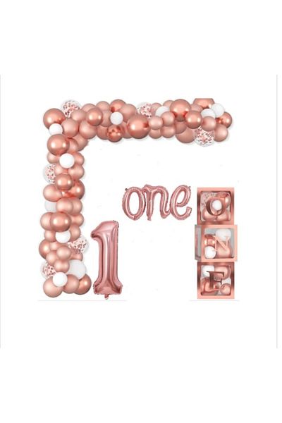 ALYA Party One Birthday Set with Boxed Foil Balloons