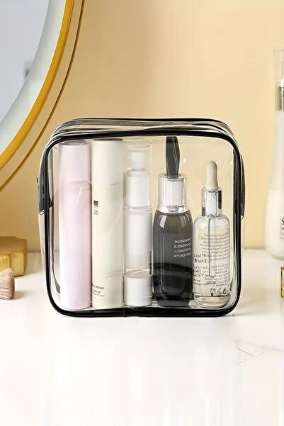 HİG HOME حقيبة سفر منظمة ومكياج PVC مقاومة للماء باللون الأسود