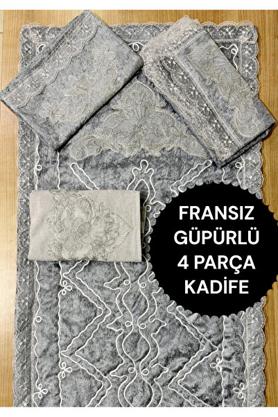 CONSTRAİN Fransız güpürlü kadife 4 parça Çeyizlik seccade seti gelin bohça