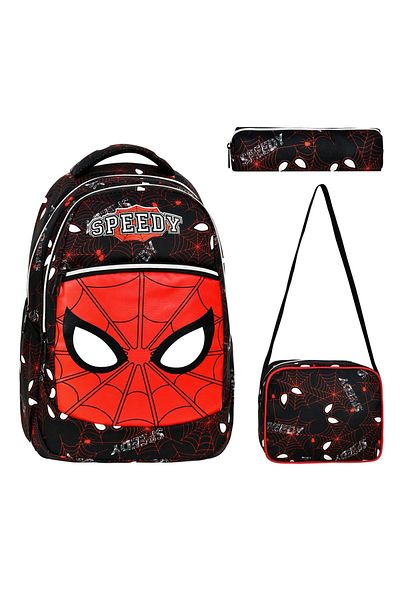 Çanta Trend Pachet de 3 școli primare cu model Spiderman, ghiozdan pentru băieți cu nutriție și suport pentru stilou