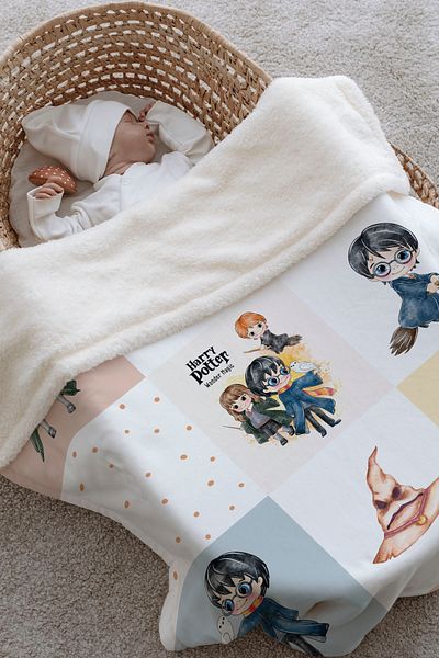 Tuğba Kuğu Plush Double Face Blanket - Harry Potter and His Friends Patchwork