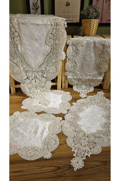 LİNDENİ HOME 4411 Flora Living Room Set - 5-Piece Table Top Set, 1 140*50cm, 2 88*36 Cm, 2 39*39 cm
