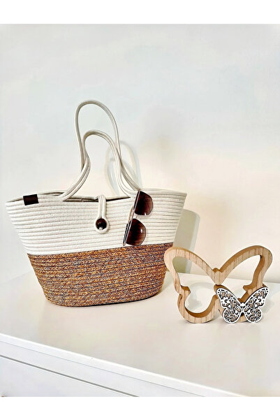 Comfort Craft Γυναικεία τσάντα παραλίας από φυσική ψάθινη γιούτα πλεκτή μπεζ-κρεμ Τσάντα παραλίας