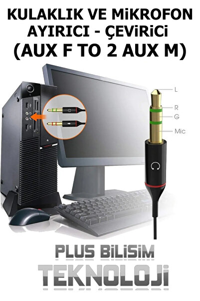 Plus Bilişim Kulaklık ve Mikrofon Ayırıcı, Çevirici (Aux F To 2 Aux M) Plus B...