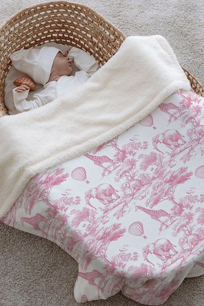 Tuğba Kuğu Plush Double Face Blanket - Pink Toile De Jouy