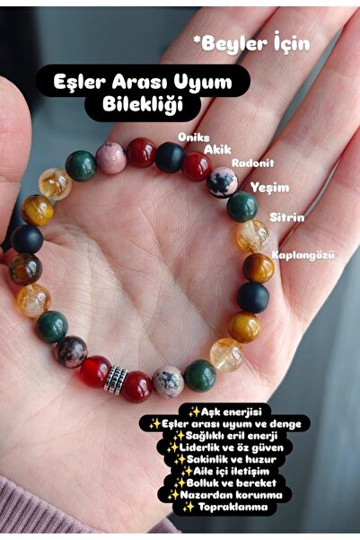 Doğaltaş Eşler Arası Uyum Beyler İçin Özel Doğaltaş Misina Bileklik (8mm)