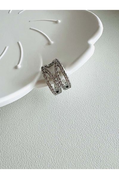 ACAR TAKI Kikirdak, Zircon Stone Stretch Earrings Silver Color Acr1603