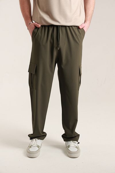 TKT Men's Baggy Style Parachute Fabric Pants with Commando Pockets and Adjustable Leg Clip