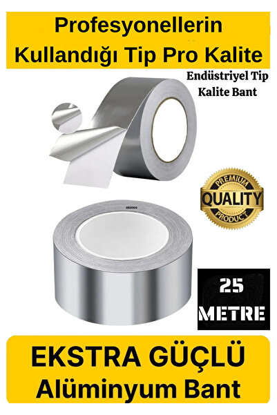 KL HOME UZUN METRAJ 25 Metre Aluminyum Folyo Yapışkanlı Bant (Aspiratör Borusu-Soba Borusu) Band