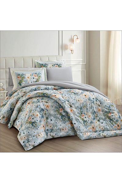 Donetella طقم لحاف مطبوع مكون من 4 قطع مقاس مفرد، 170 × 230 سم مع حشوة 350 جرامًا للمتر المربع