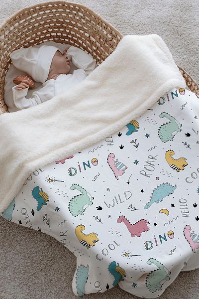 Tuğba Kuğu Plush Double Face Blanket (80X120) - Iconic - Cute Dinosaurs