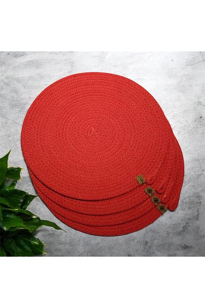 Yonca Hobi Evi 4 Pieces Red Jute Plate / American Service Luxury Presentation Plate Mat