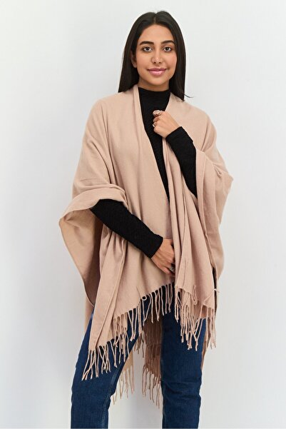 Adrienne Vittadini Women Plain Ruana Poncho, Tan