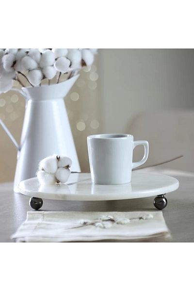 Akayev Marble 25 Cm Smoked Bead Leg White Round Presentation Holder
