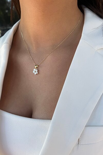 Utku Kuyumculuk 14 AYAR SEDEF ÇİÇEK UÇLU ZARİF ALTIN KOLYE