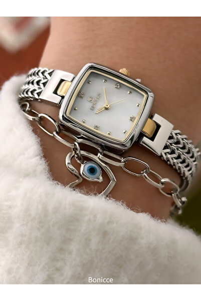 Reward 22*20mm Case,Silver Yellow Steel Band,Valentine's Day Gift Women's Wristwatch +Bracelets