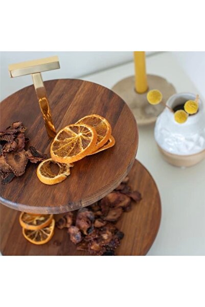 Akayev 25 cm Wooden Presentation Plate - Gold Bead Detailed, Two Layers