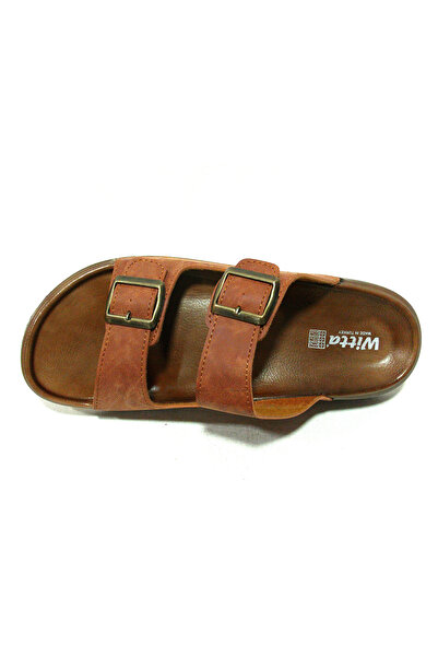 Witta Tan Brown Double Buckle Anatomical Comfort Slippers