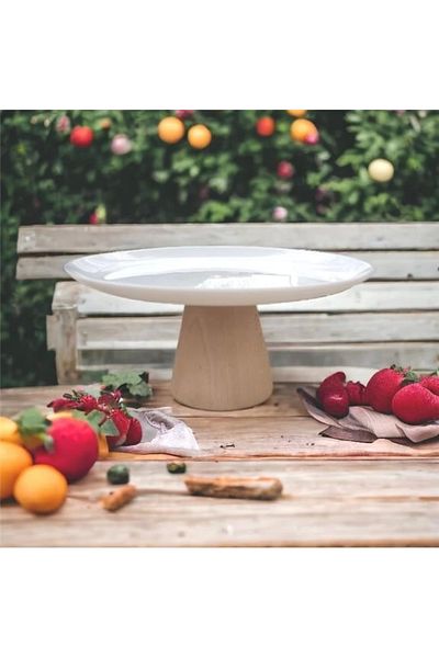 Akayev White 25 cm Presenter with Wooden Conical Legs