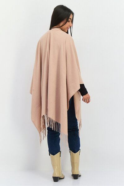 Adrienne Vittadini Women Plain Ruana Poncho, Tan