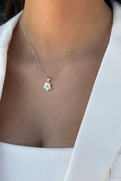 Utku Kuyumculuk 14 AYAR SEDEF ÇİÇEK UÇLU ZARİF ALTIN KOLYE