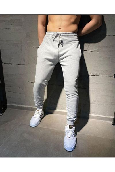 DEEPSENCE Pantaloni de sport pentru bărbați, gri Slim Fit Jogger - picior subțire, raster, două fire