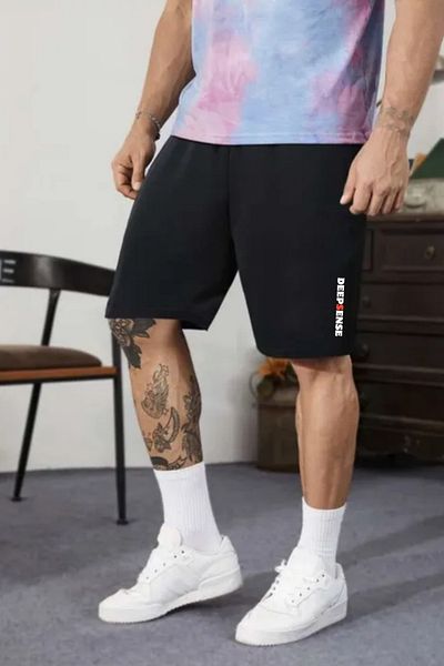 DEEPSENCE Pánské černé česané bavlněné šortky Letní sporty Bermudy Slim Fit Ležérní Basketbal Fotbal Fitness Tréninkové šortky