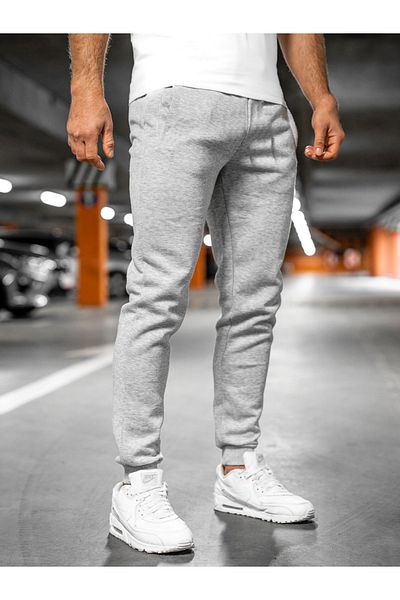 DEEPSENCE Pantaloni de sport gri pentru bărbați, slim fit, din bumbac, slim fit, gri Jogger, picior subțire