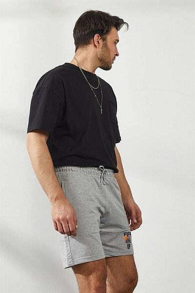 Relax family xf Pantaloni scurți pentru bărbați, gri, slim fit, din bumbac pieptănat, imprimați
