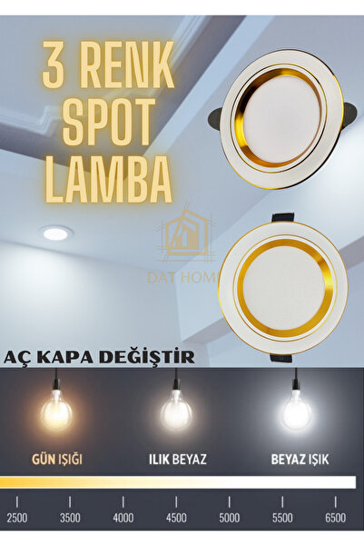 Voxify 3 Renk Yanan Spot, Gold Kasa, Kaliteli Uzun Ömürlü Spot Lamba Tak Çalı...