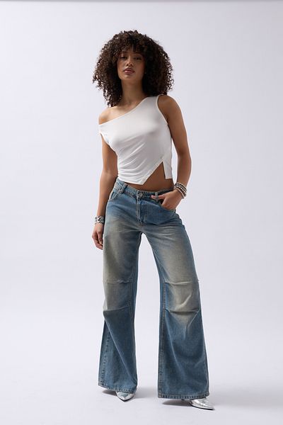 Black Fashion Boat Neck Slit Detail White Blouse